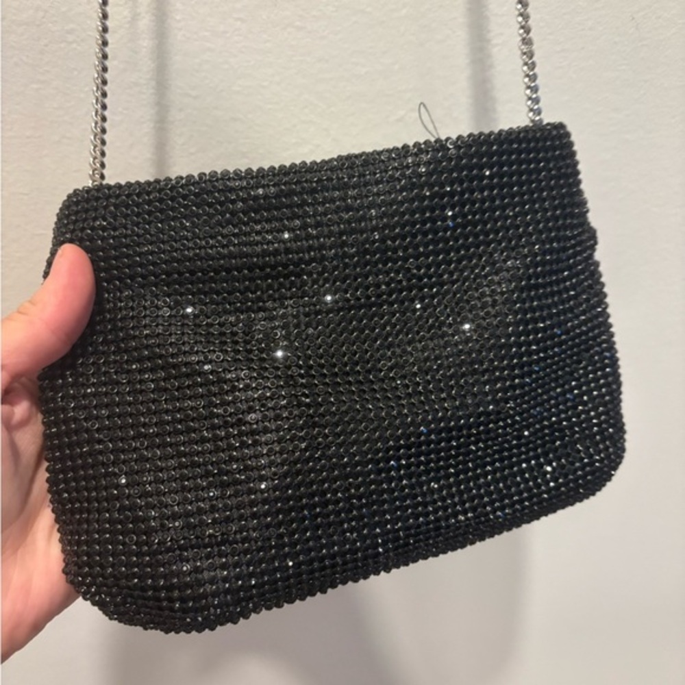 MANGO chain mail black formal purse snap closure shoulder bag NEW